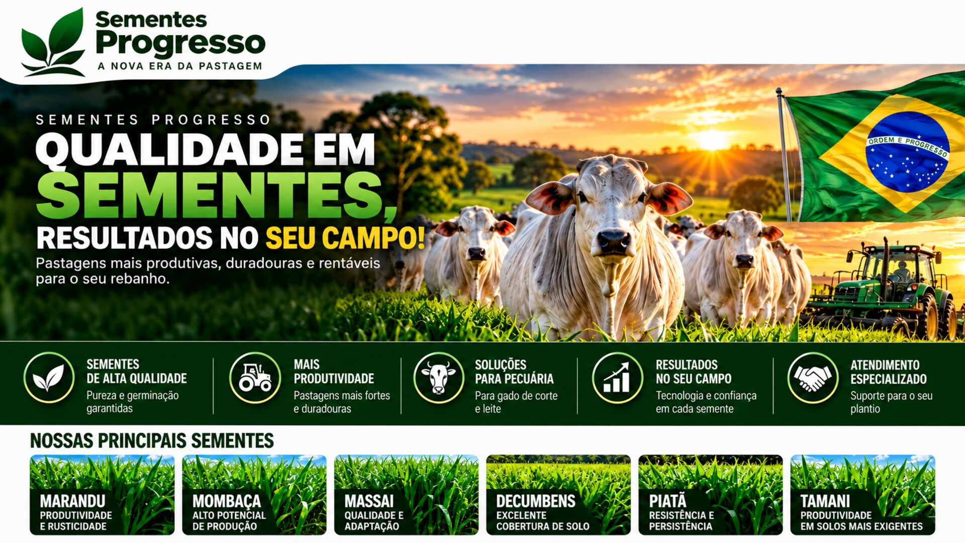 Sementes Progresso: qualidade em sementes, resultados no seu campo. Pastagens mais produtivas para o seu rebanho.