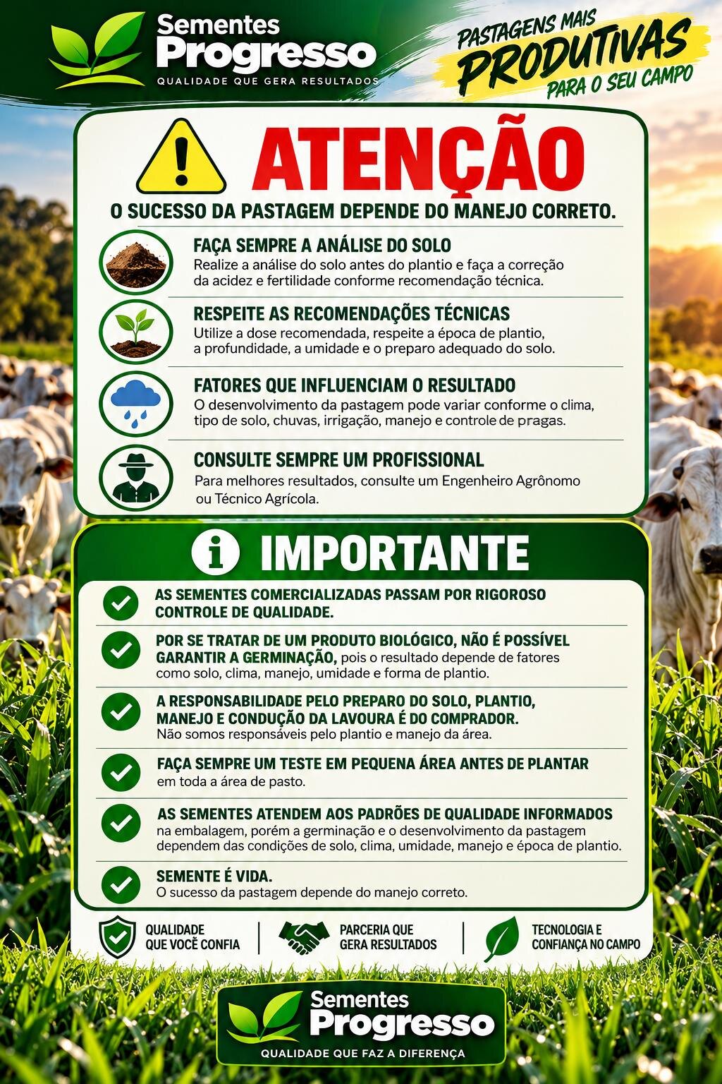 Atenção: avisos e informações importantes sobre as sementes